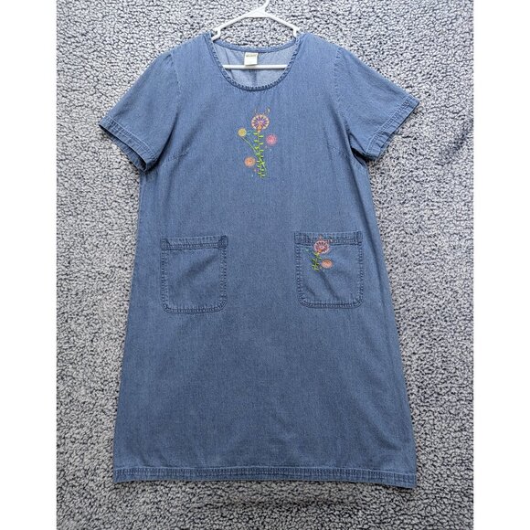 VTG Blair Denim Midi Dress Size M Floral Embroidered 90s Y2K Cottage Boho Blue - Picture 1 of 12